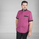 MEN'S BURGANDY S/ SLEEVE GRANDAD COLLAR SHIRT