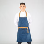 APRON WITH BIB INDIGO DENIM WASHED COMBI ALBERO 85X80 CM
